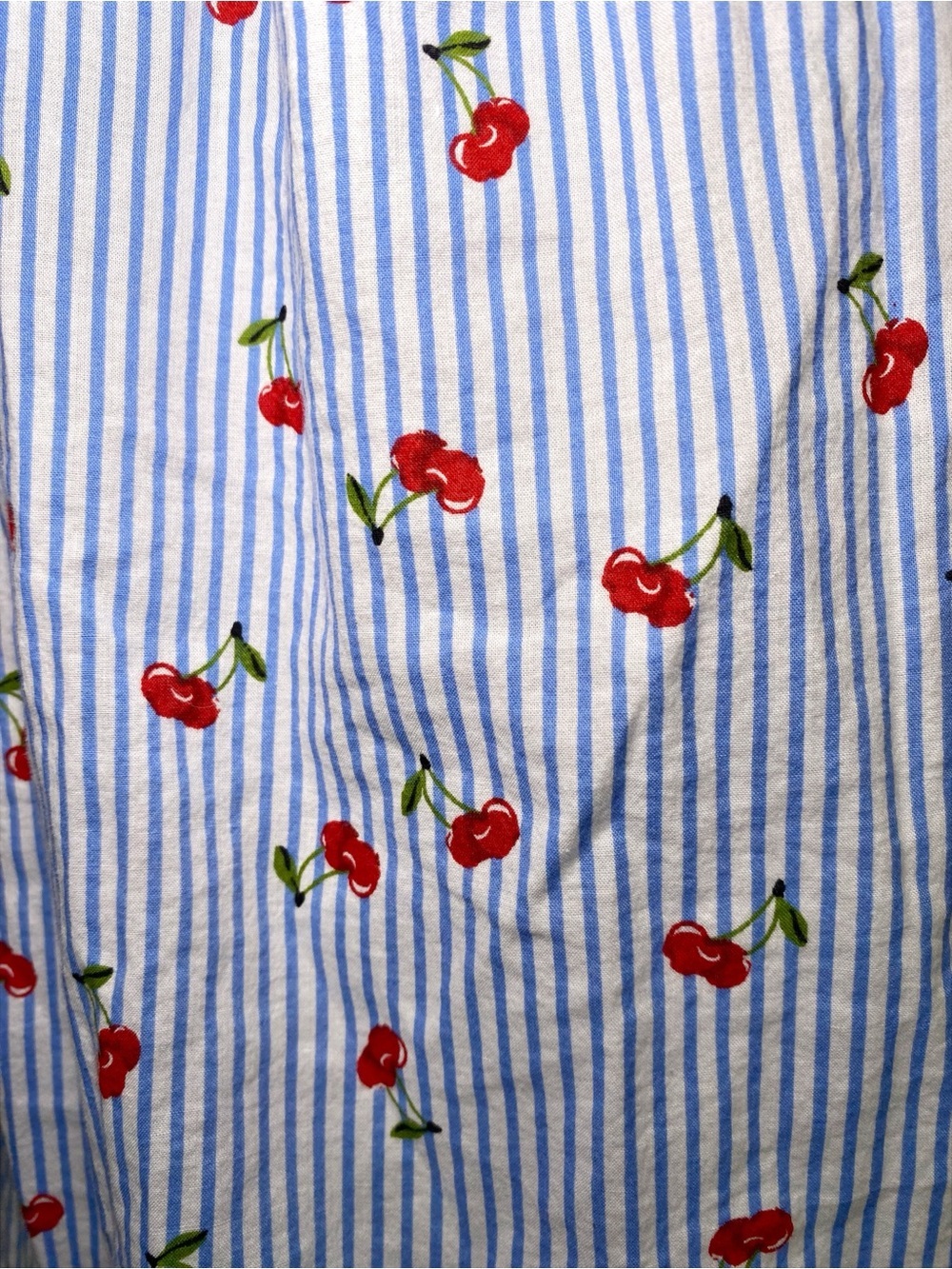 Love Notes Blue White Striped Cherry Print Button-Down Shirt Size M - Picture 15 of 15